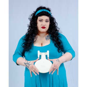 Dorian cosplaying as Deanna Troi from Star trek TNG.